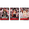 Three anime character trading cards on a white background